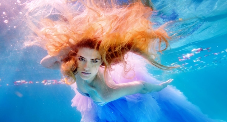 Professional mermaid underwater