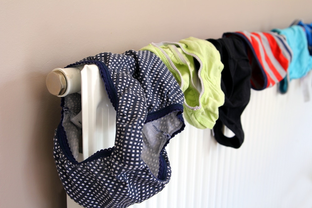 Laundry drying on a radiator